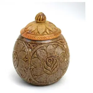 피클 및 기타 재료를 보관하기위한 인도 전통 동석 작은 항아리 장신구 상자 뚜껑이있는 다목적 돌 항아리