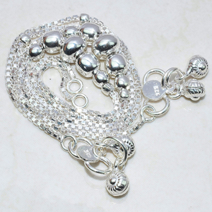 Bracelet de cheville en argent massif 925 en forme de chaîne à la mode, bijoux en argent et pierres précieuses - Product Image 3