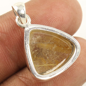 Natural <b>RUTILATED</b> <b>QUARTZ</b> 15*15mm Fancy Shape Cabochon Gemstone 925 Sterling Silver Pendant Exporter Handmade Pendant for Her - Product Image 2