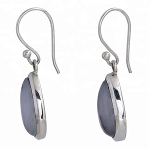 Pendientes colgantes de plata de ley 925, calcedonia Natural, ajuste de bisel de piedras preciosas, joyería chapada en plata a la moda, regalos para fiestas - Product Image 2