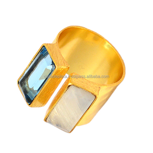 แหวนพลอยบุษราคัมสีรุ้ง925แหวนเงินสเตอร์ลิงพร้อมเรือนชุบทองแหวนแฟชั่นสำหรับทุกเพศ - Product Image 2