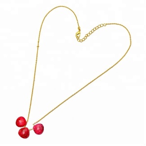 Collar de cadena de plata chapada en oro con piedras preciosas de rubí en forma de corazón, Collar de plata de ley 925 para regalo de aniversario de boda. - Product Image 2