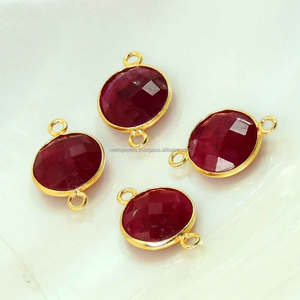 Handmade Sterling Silver Đa-Đá Quyến Rũ Vòng Đeo Tay Nối Mạ Vàng Vòng Lặp Đôi <span class=keywords><strong>Bezel</strong></span> Ruby Sapphire Đá Quý Phát Hiện - Product Image 1