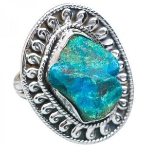 Nouveau élégant forme brute argent Chersocolla pierre précieuse 925 bague en argent Sterling massif bleu argent bijoux fins bague pour cadeau - Product Image 1