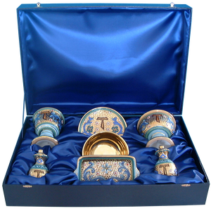 Ceramic Church <b>Cruet</b> <b>Set</b> Hand Painted with Pure Gold Hand Made in Italy Mosaic Design Catholic Item - Product Image 6