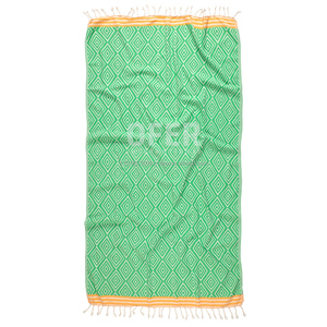 Modern Diamond Green <b>Turkish</b> <b>Towel</b> 100% Cotton - Picnic Beach Blanket, Bed Cover, Multiple Use Jacquard Woven <b>Towels</b> - Product Image 2