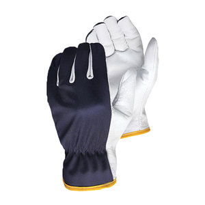 Guantes de conductor de cuero Argon de corteza blanca y blanca con dedos completos con tubería - Product Image 3