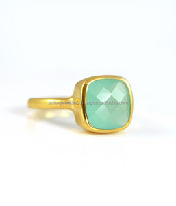Anillo de piedras preciosas de Calcedonia Aqua en Plata de Ley 925 Hermosa joyería única de moda chapada en oro hecha a mano - Product Image 2