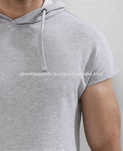 เสื้อฮู้ดสวมหัวแขนสั้นของผู้ชายมาใหม่เสื้อมีฮู้ดแบบสวมหัวแขนสั้นแขนสั้นเสื้อมีฮู้ดผ้าคอตตอนระบายอากาศเข้ารูปแขนกุด - Product Image 3