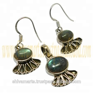 ชุดจี้และต่างหูอัญมณีเงินลาบราดอไรต์สุดน่ารักสไตล์วินเทจเครื่องประดับแฟชั่นสำหรับผู้หญิงขายส่ง - Product Image 2