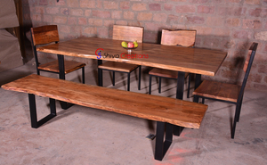 Losa de madera maciza con borde vivo moderno, mesa de comedor, marco de hierro, venta al por mayor a granel para uso en restaurante, sala de estar, fabricante, proveedor - Product Image 3