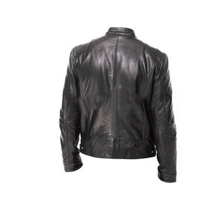 เสื้อแจ็กเก็ตหนังสำหรับผู้ชาย,เสื้อบอมเบอร์ลาย Cafe Racer 2สไตล์ขนสีดำ - Product Image 3