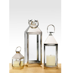 Lanternes à bougie en acier inoxydable et panneau de verre Lanternes argentées de haute qualité pour les événements extérieurs intérieurs et les fêtes - Product Image 1