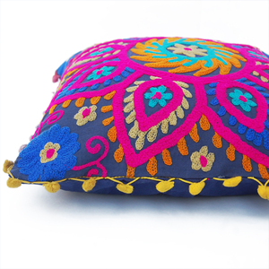 Marca de lujo Suzani lana bordado algodón azul funda de cojín indio hecho a mano cuadrado cremallera sofá funda de almohada al por mayor - Product Image 5