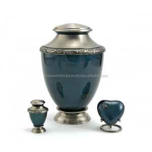 Blue Adult <b>Large</b> American Style Premium Metal Brass Cremation <b>Urn</b> Model FU-273 by Brassworld India Funeral Supplies Set - Product Image 1