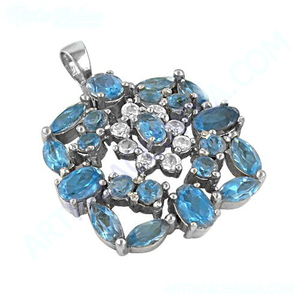Pendentif parfait Pendentif en argent 925 avec zircon cubique bleu et blanc - Product Image 1