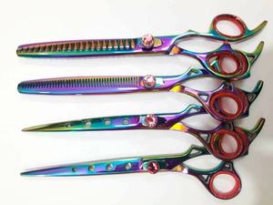 Ensemble de cisailles de toilettage pour chiens arc-en-ciel droites incurvées taille amincissante 7 pouces ciseaux de toilettage pour animaux de compagnie pointus - Product Image 2