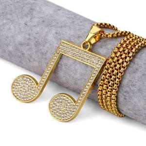 Colgante de diamante de Hip Hop de nota Musical de 1,00 quilates para amantes de la música en oro amarillo de 14K, colgante de diamante con signo de música, oro Real de 14K - Product Image 1