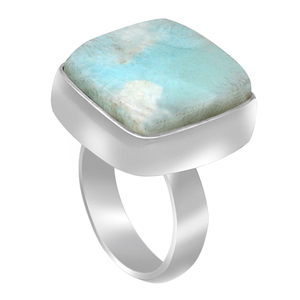 Square Cab Larimar Gemstone Plata de Ley 925 con anillo Chapado en plata Ajuste del bisel Anillo de moda para fiestas de regalo de boda. - Product Image 2