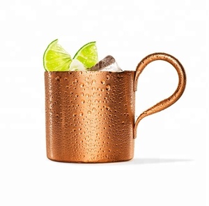 Handmade Copper Cylinder Mule Mug Designer Etching High Hammered Glass Steel Wine Bottle Bar Restaurant Use Manufactured India - Product Image 5