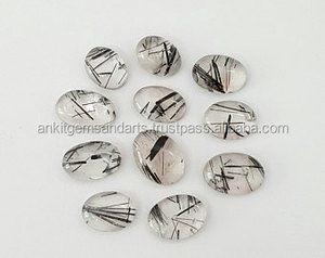 Cabujones de Cuarzo rutilado negro de calidad AAAA, collares de piedras preciosas de cristal de corte ovalado Natural, blanco especial óptico calibrado - Product Image 2
