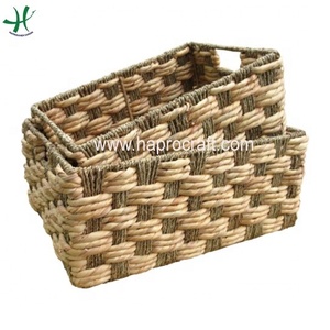 Hot selling natural <b>water</b> <b>hyacinth</b> storage <b>basket</b> with seagrass combine - Product Image 2