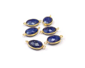 Blue Sapphire Gemstone Gold Plated Oval Shape Single Bail Faceted Best Gift for Her Handmade Bezel Connector - Product Image 4