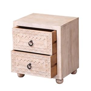 Table d'appoint au design antique en bois massif Shabby Chic avec tiroirs sculptés Tables de chevet pour la chambre ou la maison - Product Image 2