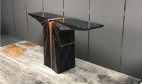 Table console de couloir en or, style luxueux, en marbre naturel noir royal