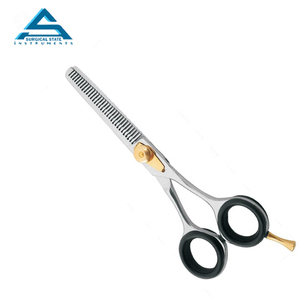 Ciseaux à effiler les cheveux incurvés en acier inoxydable de conception OEM repose-doigts réglables vernis droits pour une coupe de cheveux de barbier de qualité - Product Image 2