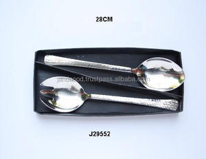 Ensemble de saladiers martelés et polis miroir, fabriqué en acier, style cuillère, couverts, cuillère à salade et fourchette à salade, vente chaude - Product Image 2