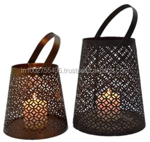 IHA MFG IHACA047 Handmade Elegant Antique Metal <b>Candle</b> Jar Home Decorative Pillar Holder Lantern for Christmas - Product Image 1