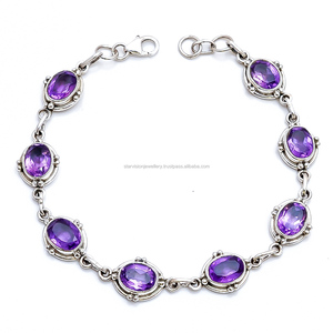 Pulsera de piedras preciosas de amatista de Plata de Ley 925 al por mayor hecha a mano de joyería en línea - Product Image 1