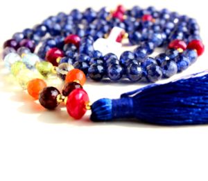 Collar de GEMA de 7 Chakras, 108 cuentas de arcoíris, hecho a mano, joyería de piedras preciosas - Product Image 4