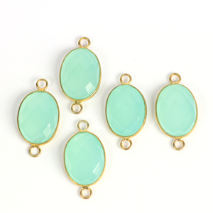Aqua Chalcedony 18X13 MM Oval Gemstone Bisel Charms Conector Doble Bail Loop Chapado en oro - Product Image 3