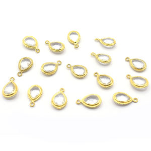 Crystal Quartz Pear Shape 925 Sterling Silver Bezel Gold Plated Pendant Handmade <b>Jewellery</b> Making - Product Image 1