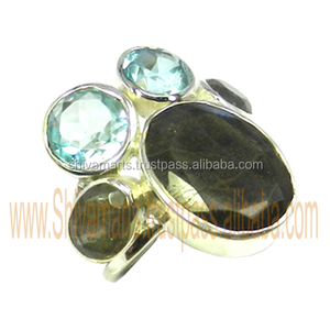 Anillos de piedras preciosas múltiples de Topacio Azul de Plata de Ley 925 hechos a mano a buen precio - Product Image 2