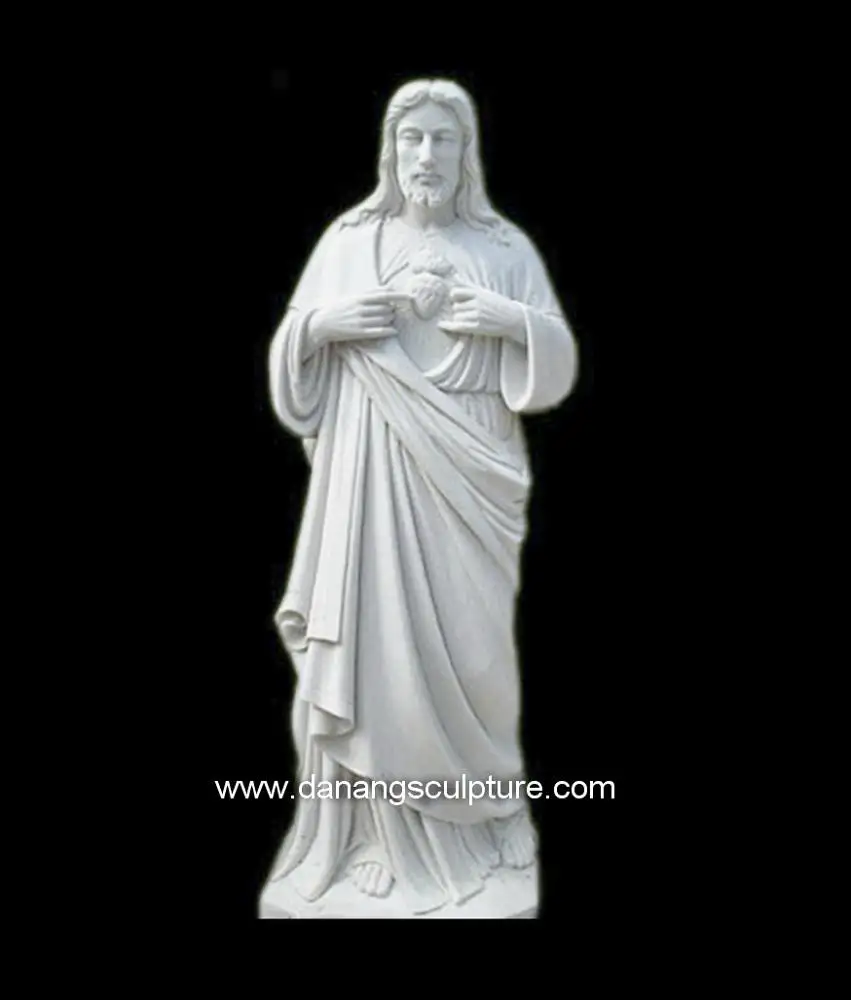 Benedizione Sacro Cuore di Gesù Cristo, in marmo bianco di pietra statua di DSF-C051