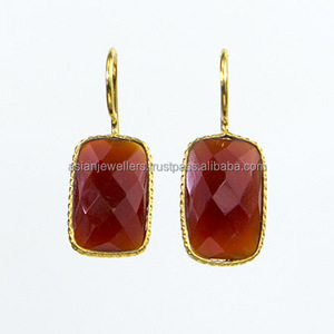 925 cornaline en argent sterling pierres précieuses or vermeil boucles d'oreilles à la main - Product Image 1