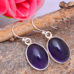 Purple Oval Amethyst Gemstone 925 <b>Sterling</b> <b>Silver</b> <b>Dangle</b> <b>Earrings</b> Fashionable Classic <b>Silver</b> Plated Wedding Party Gift for Women - Product Image 2