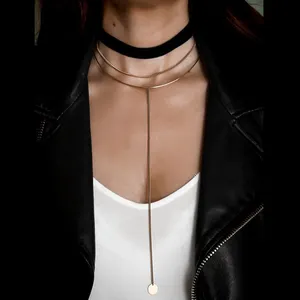 Gargantilla de disco más Popular para mujer, collar largo de tres capas de moda - Product Image 1