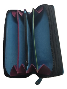 Portefeuille en cuir véritable pour femmes Multi-Color Bohemian Style Embroidery Diamonds Letters Long Zipper Closure RFID Pearl Candy - Product Image 3