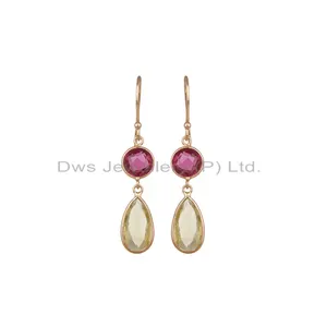 Hydro Pink Lemon Topaz Gemstone Rose Gold Plated Silver Earrings For Women Gift For Her Vintage Collection