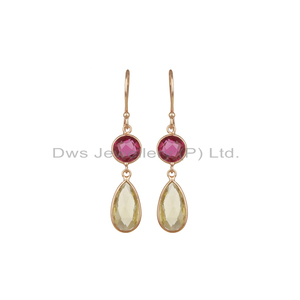 Boucles d'oreilles en argent plaqué or rose hydro topaze citron rose pierre précieuse pour femme cadeau pour sa collection vintage - Product Image 1