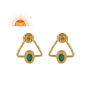 Natural Arizona Turquoise Gemstone Earring Triangle Shape Gold Plated Silver Stud Earring Supplier - Product Image 3