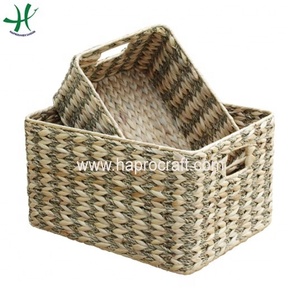 Juego de 2 cestas de almacenamiento plegables ecológicas para el hogar con material de jacinto de agua natural y Asa - Product Image 4