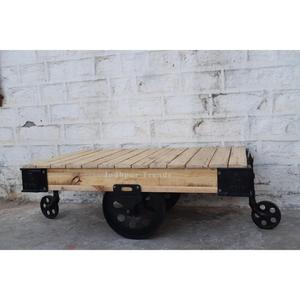 Mesa de centro de madera de mango de hierro industrial vintage diseño moderno para muebles de sala de estar para el hogar - Product Image 1