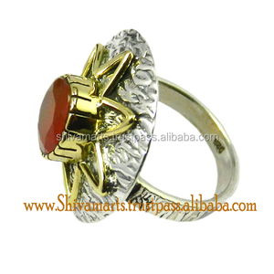 Dos tonos de alta calidad 925 plata esterlina cornalina piedra preciosa eternidad Vermeil anillos ajustable joyería fina anillo - Product Image 2