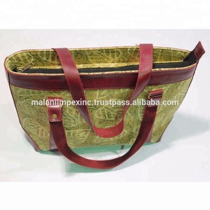 Bolso de Mano de Algodón con Estampado Artesanal, Moda Sostenible, Bolso Tote al por Mayor, Bolso de Compras Tradicional Indio de Algodón con Asa de Cuero - Product Image 5