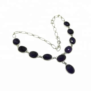 Nueva moda india hecha a mano sólida Plata de Ley 925 amatista collar de piedras preciosas chapado en rodio joyería fina proveedor de confianza - Product Image 1